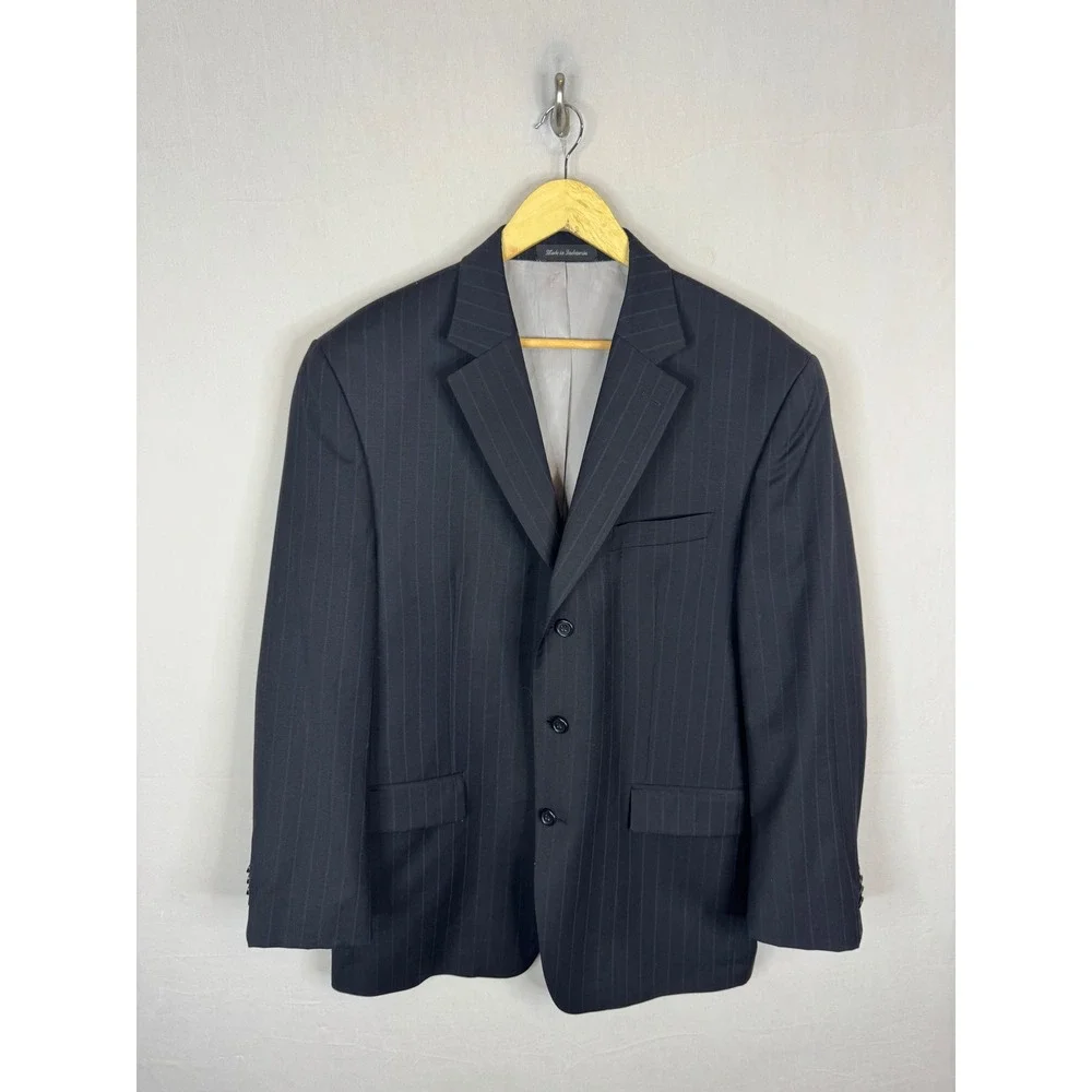 Michael Kors Mens 42R Navy Blue Pinstripe 100% Wool 3 Button Blazer‎ Suit Jacket